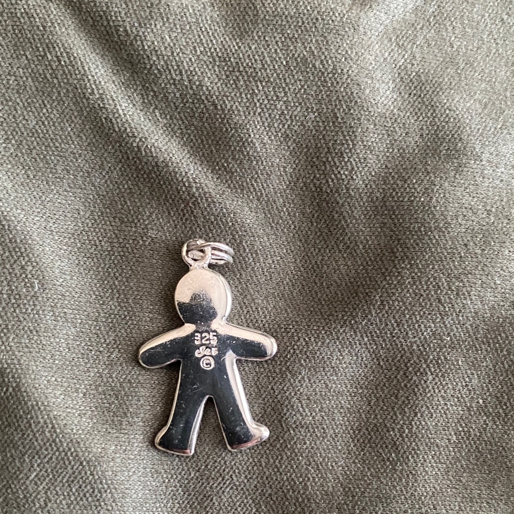 Sterling Silver 925 Gingerbread Man Pendant or charm with Red Accents - Picture 2 of 2